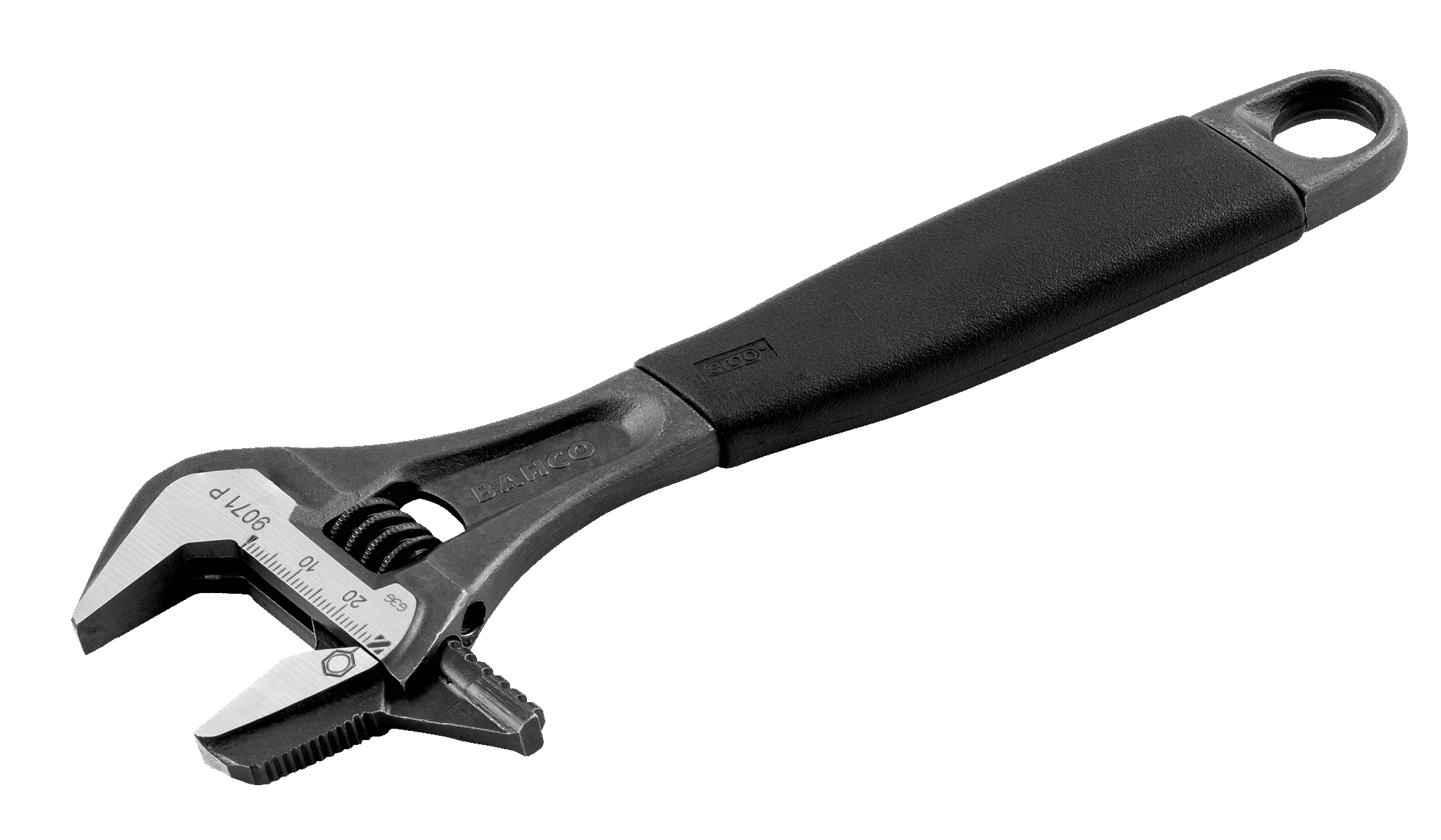 Bahco ERGO ™ kauçuk saplı, merkezi somun, fosfat kaplı, ayarlanabilir anahtar, çift taraflı  9070 P