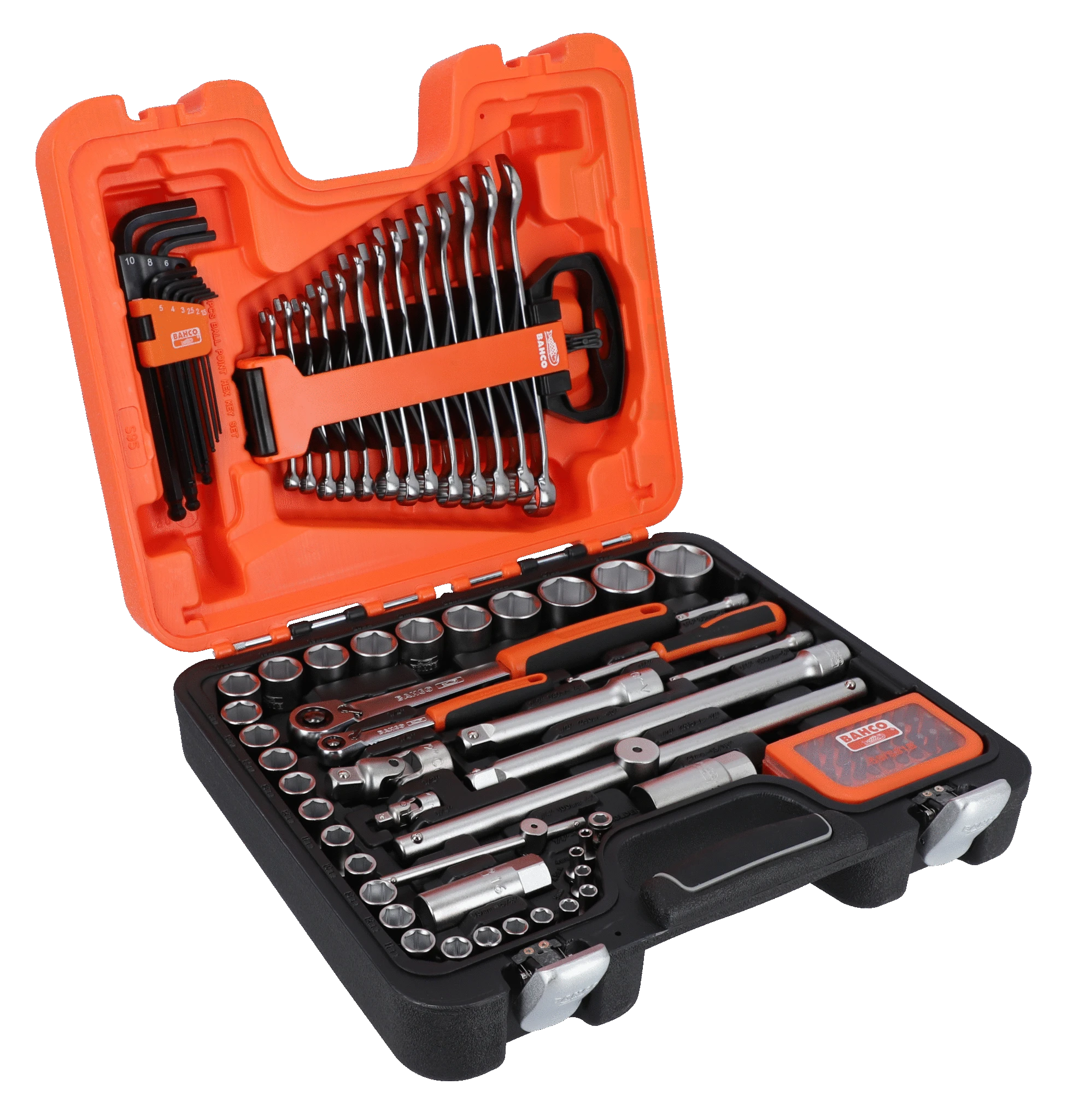 Bahco 96 adet Lokma set 1/4" ve 1/2". kombine anahtar, allen anahtar ve bits seti  S95