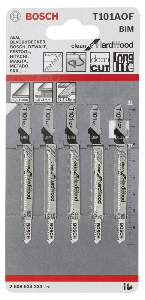 Bosch - Temiz Kesim Serisi Sert Ahşap İçin T 101 AOF Dekupaj Testeresi Bıçağı - 5'Li Paket - Resim 2