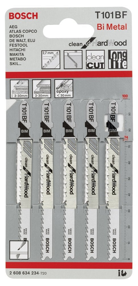 Bosch - Temiz Kesim Serisi Sert Ahşap İçin T 101 BF Dekupaj Testeresi Bıçağı - 5'Li Paket - Resim 2