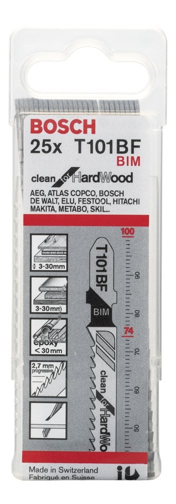 Bosch - Temiz Kesim Serisi Sert Ahşap İçin T 101 BF Dekupaj Testeresi Bıçağı - 25'Li Paket - Resim 2