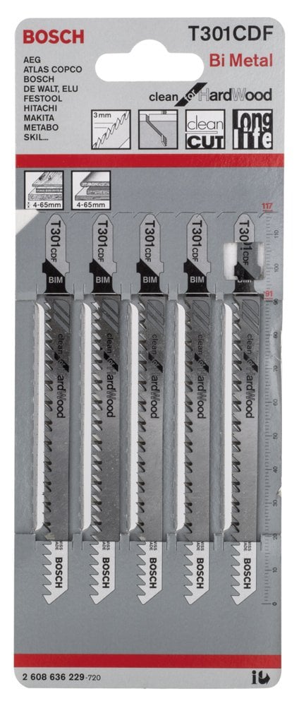 Bosch - Temiz Kesim Serisi Sert Ahşap İçin T 301 CDF Dekupaj Testeresi Bıçağı - 5'Li Paket - Resim 2