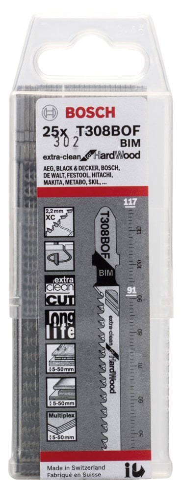 Bosch - Extra Temiz Kesim Serisi Sert Ahşap İçin T 308 BOF Dekupaj Testeresi Bıçağı - 25'Li Paket - Resim 2