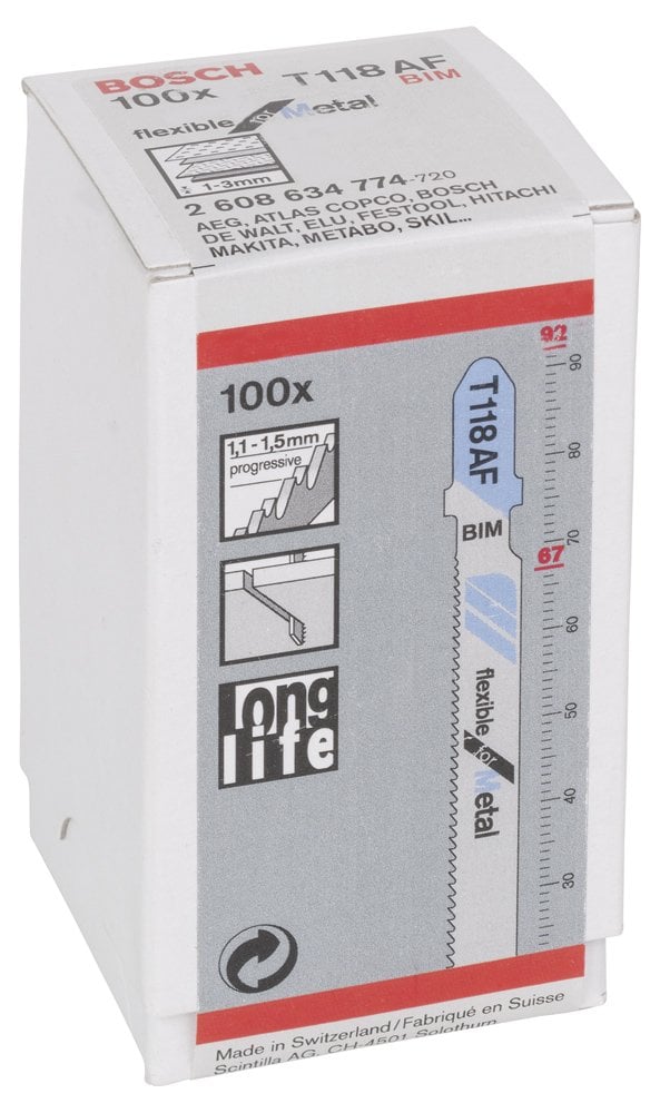 Bosch - Kırılmaya Karşı Dayanıklı Seri Metal İçin T 118 AF Dekupaj Testeresi Bıçağı - 100'Lü Paket - Resim 2
