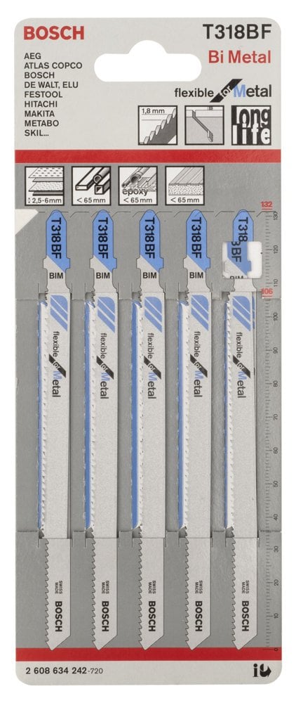 Bosch - Kırılmaya Karşı Dayanıklı Seri Metal İçin T 318 BF Dekupaj Testeresi Bıçağı - 5'Li Paket - Resim 2