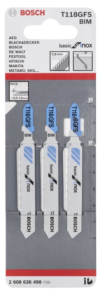 Bosch - Ekonomik Seri Inox (Paslanmaz Çelik) İçin T 118 GFS Dekupaj Testeresi Bıçağı - 3'Lü Paket - Resim 2
