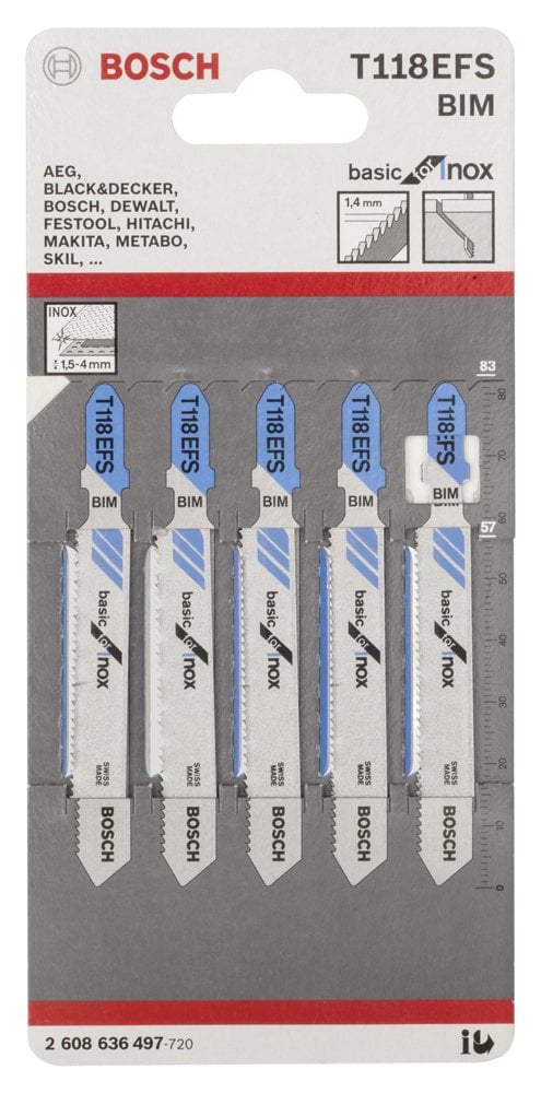 Bosch - Ekonomik Seri Inox (Paslanmaz Çelik) İçin T 118 EFS Dekupaj Testeresi Bıçağı - 5'Li Paket - Resim 2
