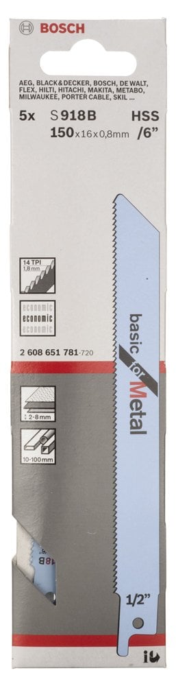 Bosch - Basic Serisi Metal için Panter Testere Bıçağı S 918 BF - 5'li - Resim 2