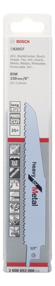 Bosch - Heavy Serisi Metal için Panter Testere Bıçağı S 920 CF - 25'li - Resim 2