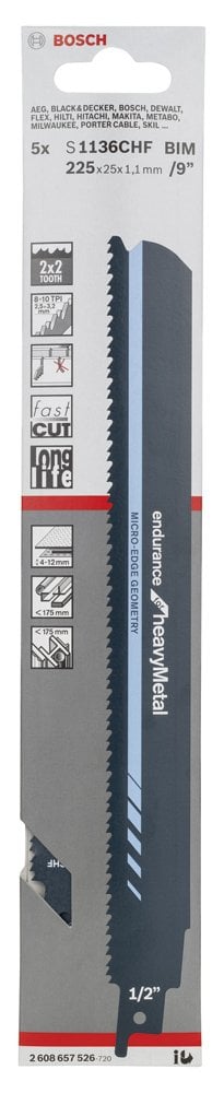 Bosch - Endurance Serisi Ağır Metal için Panter Testere Bıçağı S 1136 CHF - 5'li - Resim 2
