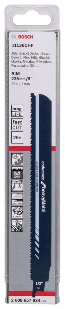 Bosch - Endurance Serisi Ağır Metal için Panter Testere Bıçağı S 1136 CHF - 25'li - Resim 2