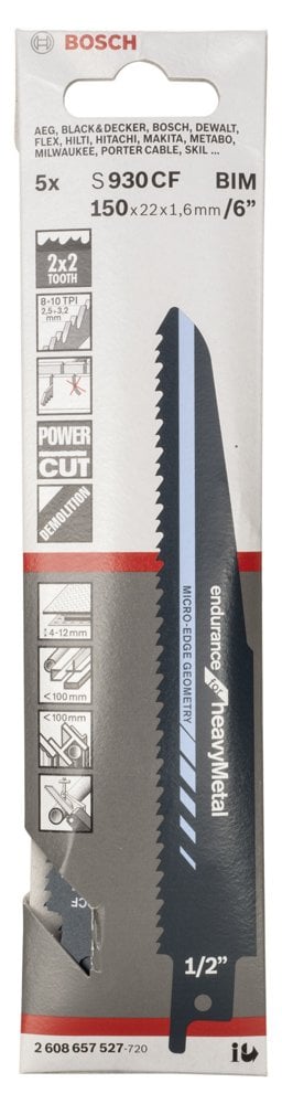 Bosch - Endurance Serisi Ağır Metal için Panter Testere Bıçağı S 930 CF - 5'li - Resim 2