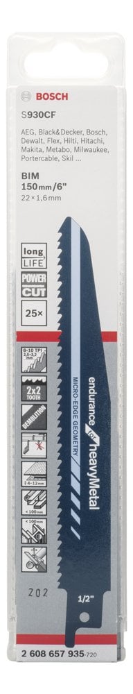 Bosch - Endurance Serisi Ağır Metal için Panter Testere Bıçağı S 930 CF - 25'li - Resim 2