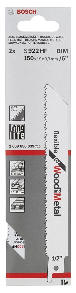 Bosch - Flexible Serisi Ahşap Ve Metal için Panter Testere Bıçağı S 922 HF - 2'li - Resim 2