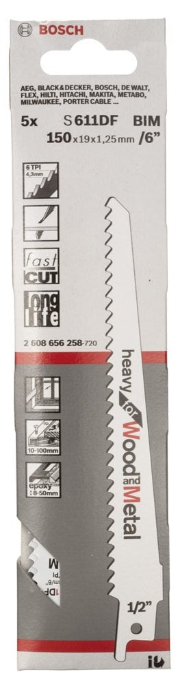 Bosch - Heavy Serisi Ahşap Ve Metal için Panter Testere Bıçağı S 611 DF - 5'li - Resim 2