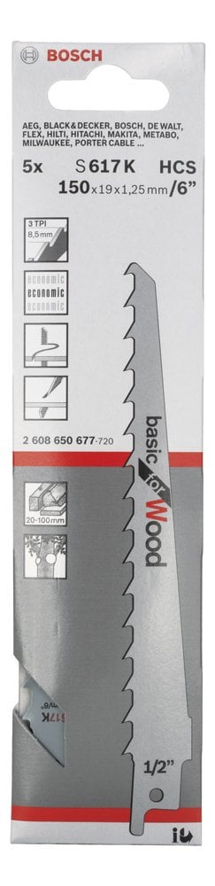 Bosch - Basic Serisi Ahşap için Panter Testere Bıçağı S 617 K - 5'li - Resim 2