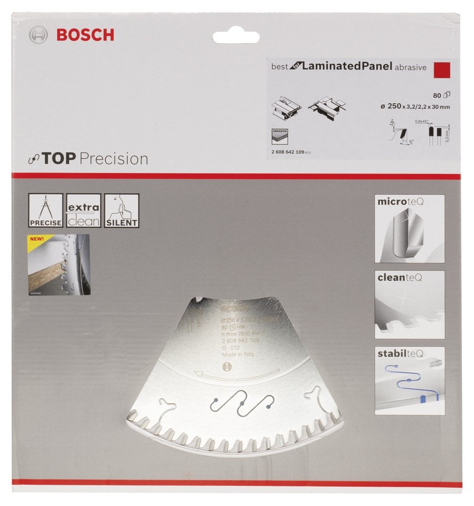 Bosch - Best Serisi Hassas Kesim Aşındırıcı Kaplamalı Lamine Panel için Daire Testere Bıçağı 250*30 mm 80 Diş - Resim 2