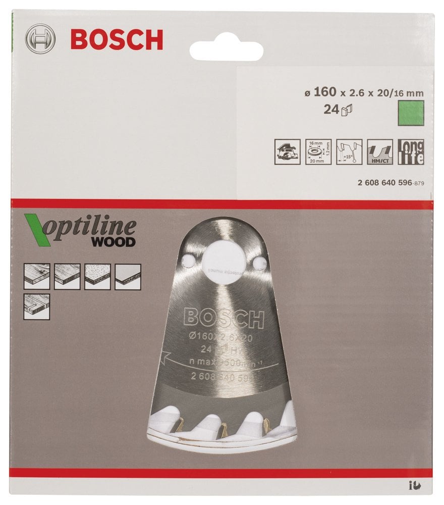 Bosch - Optiline Serisi Ahşap için Daire Testere Bıçağı 160*20/16 mm 24 Diş - Resim 2