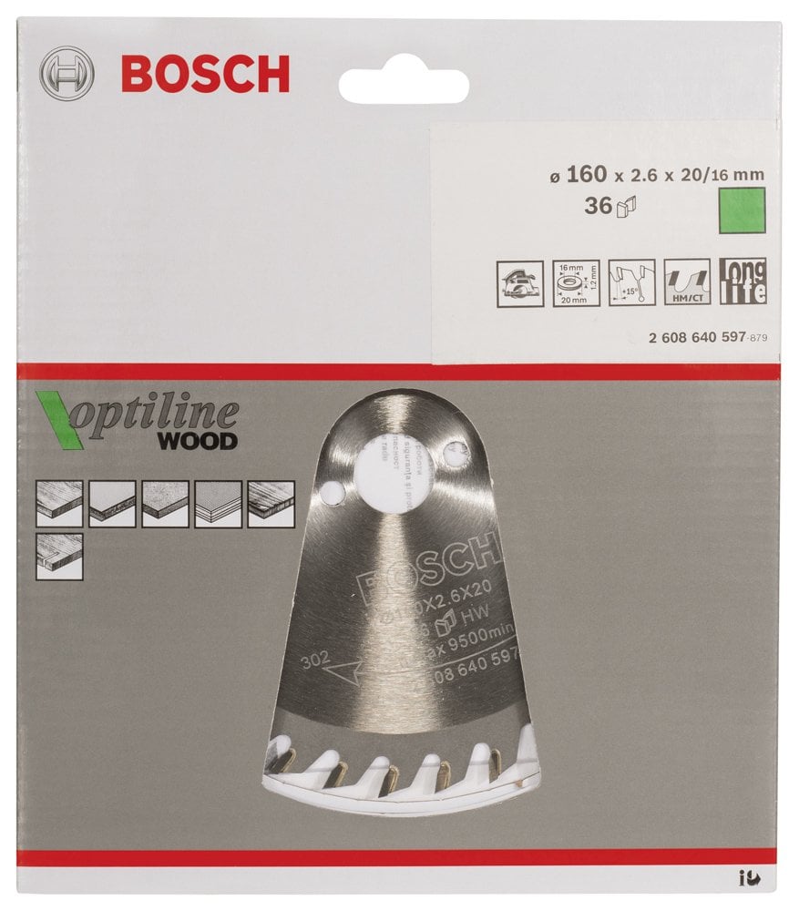 Bosch - Optiline Serisi Ahşap için Daire Testere Bıçağı 160*20/16 mm 36 Diş - Resim 2