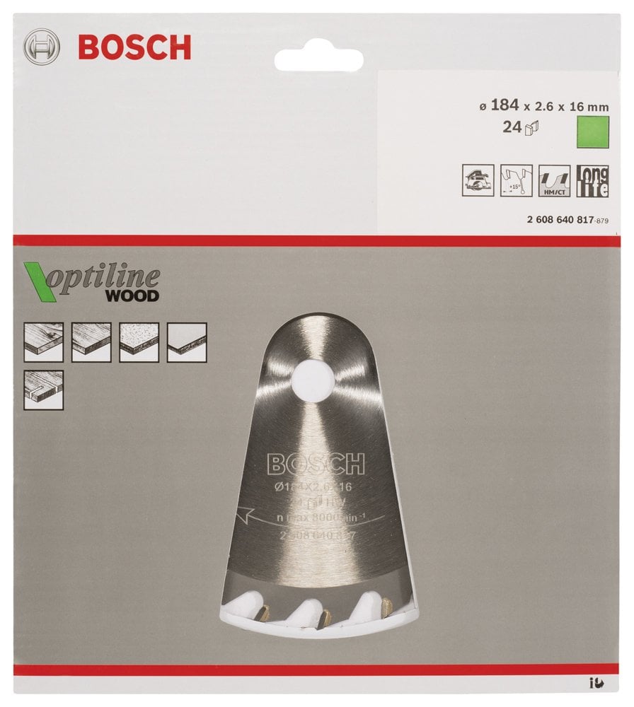 Bosch - Optiline Serisi Ahşap için Daire Testere Bıçağı 184*16 mm 24 Diş - Resim 2