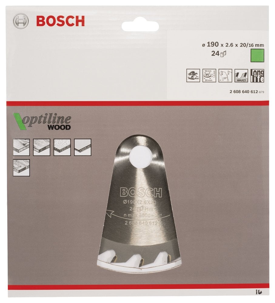 Bosch - Optiline Serisi Ahşap için Daire Testere Bıçağı 190*20/16 mm 24 Diş - Resim 2