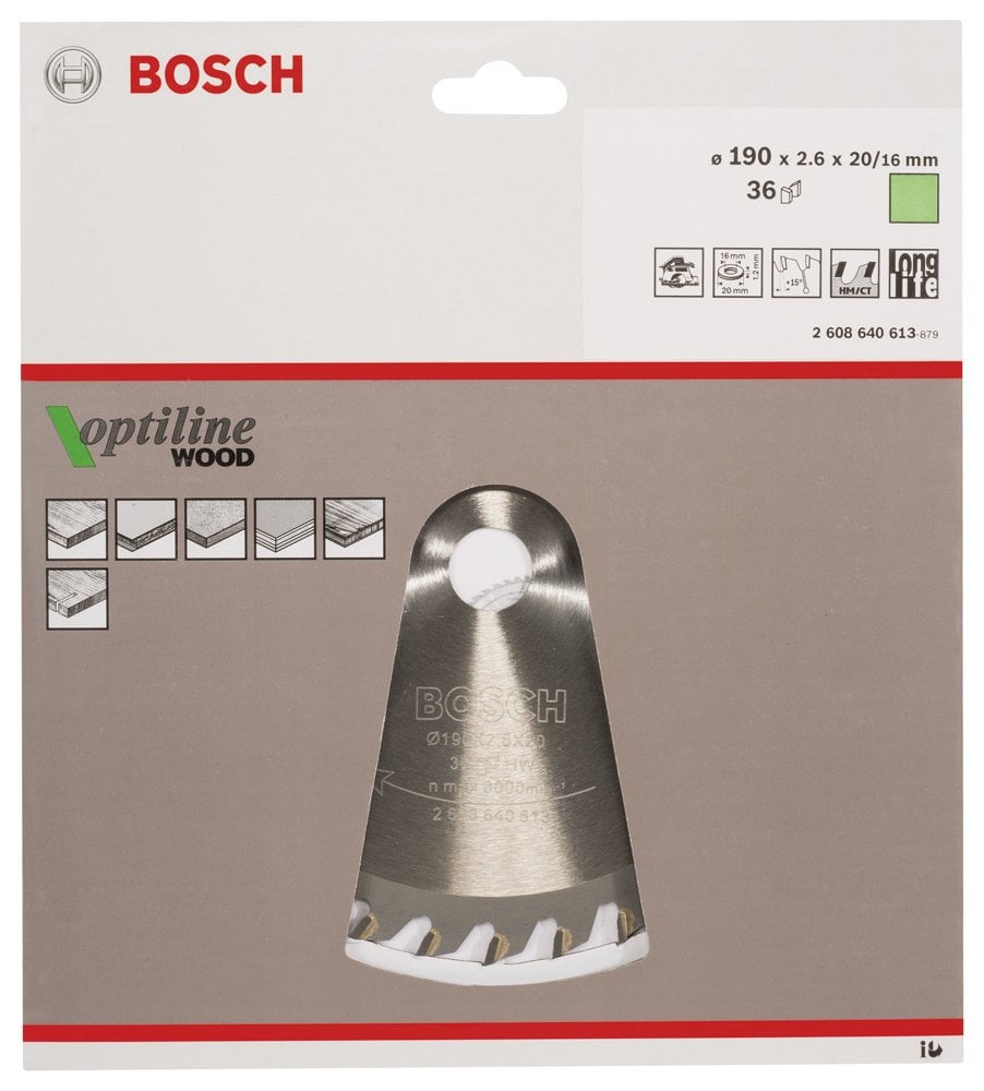 Bosch - Optiline Serisi Ahşap için Daire Testere Bıçağı 190*20/16 mm 36 Diş - Resim 2