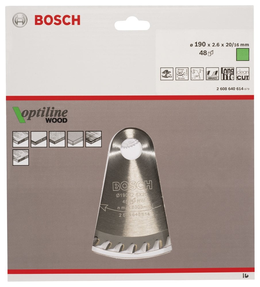Bosch - Optiline Serisi Ahşap için Daire Testere Bıçağı 190*20/16 mm 48 Diş - Resim 2