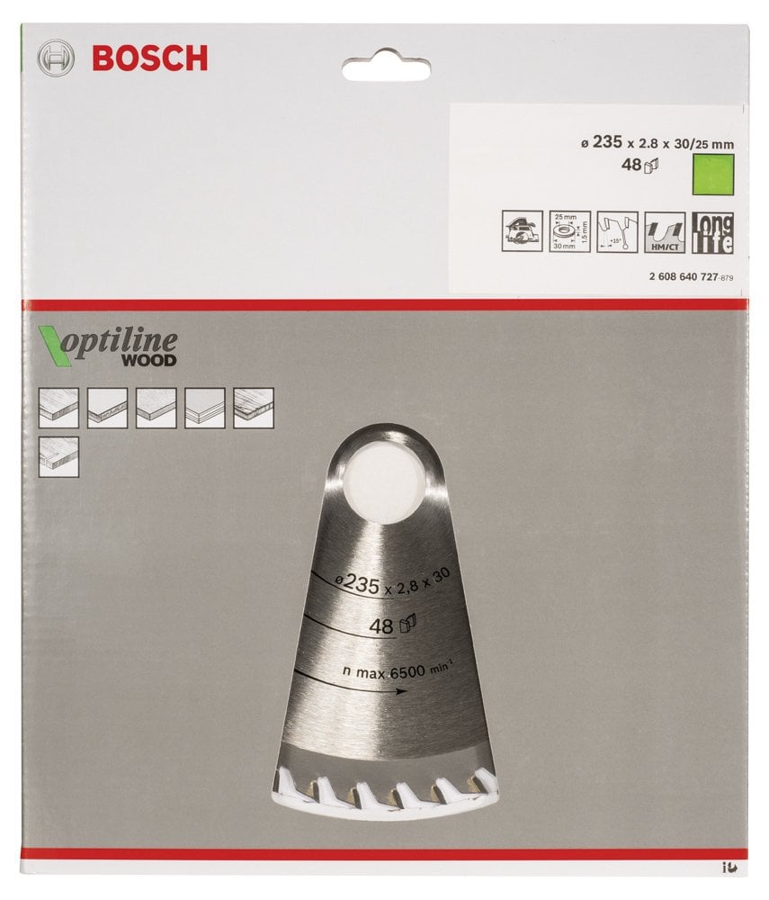 Bosch - Optiline Serisi Ahşap için Daire Testere Bıçağı 235*30/25 48 Diş - Resim 2