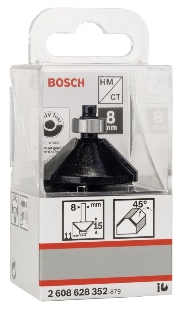 Bosch - Standard Seri Ahşap İçin Çift Oluklu, Sert Metal Bilya Yataklı Pah Açma Frezesi 8*11*45 mm - Resim 2