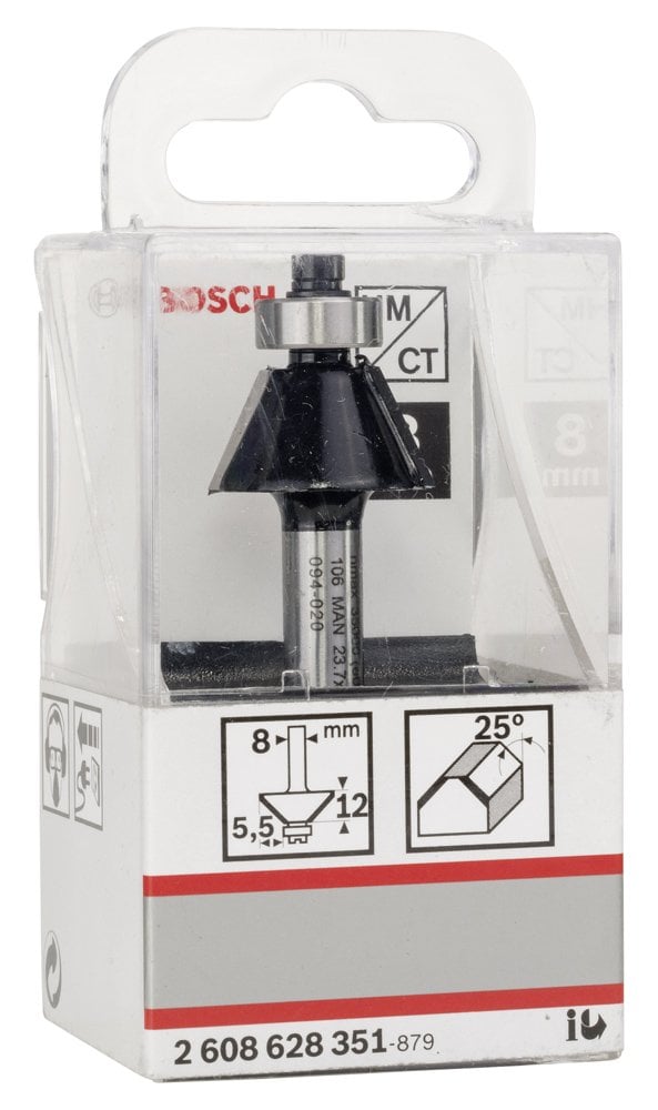 Bosch - Standard Seri Ahşap ve Laminant İçin Çift Oluklu, Sert Metal Bilya Yataklı Pah Açma Frezesi 8*5,5*54 mm - Resim 2