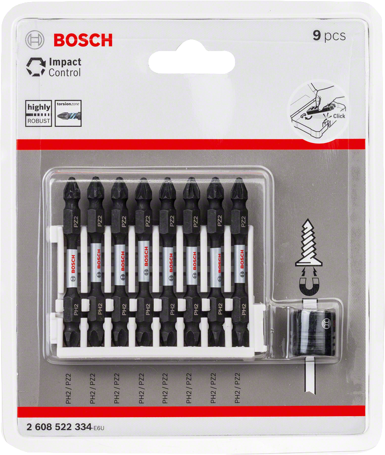 Bosch - Impact Control Serisi Çift Taraflı Vidalama Ucu 8'liPH2/PZ2 *65mm + Mıknatıslı Tutucu - Resim 2