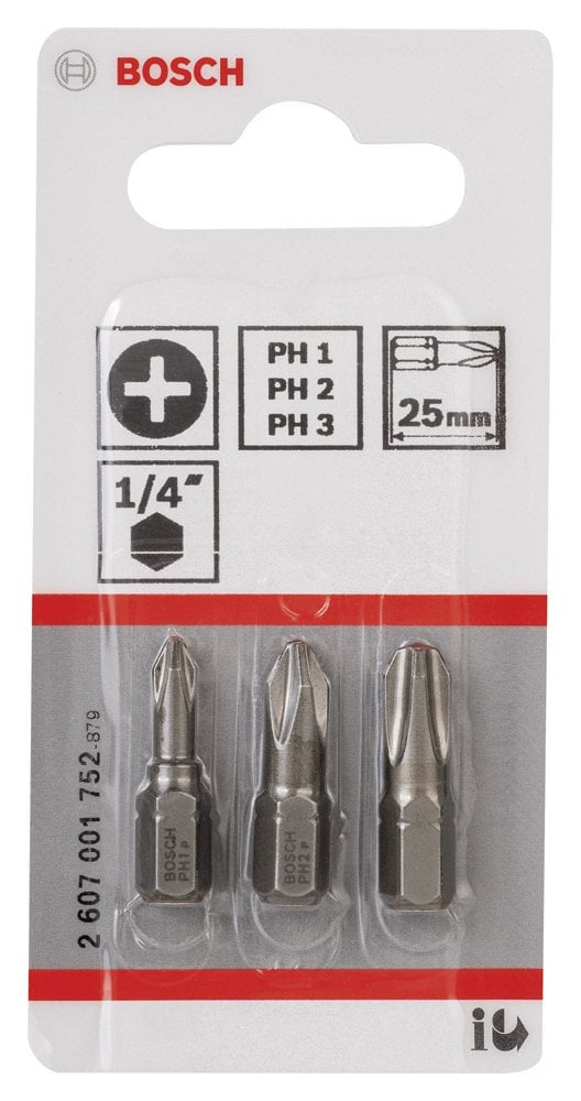 Bosch - 3 Parçalı Extra Hard Serisi Vidalama Ucu Seti PH1/2/3*25 mm - Resim 2