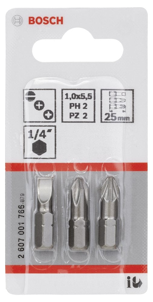 Bosch - 3 Parçalı Extra Hard Serisi Vidalama Ucu Seti PH2/PZ2/SL1,0*25 mm - Resim 2