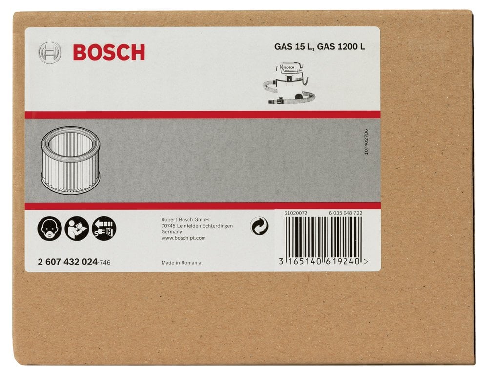 Bosch - Elektrikli Süpürgeler İçin Filtre Polyester Kanallı (GAS 15PS, GAS 12-25 PL için uygun) - Resim 2