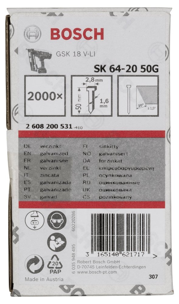 Bosch - Başsız Çivi 20ᵒ 50 mm Galvanizli 2000li - Resim 2