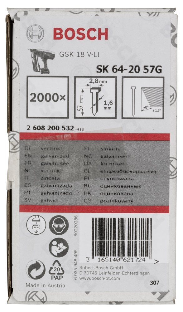 Bosch - Başsız Çivi 20ᵒ 57 mm Galvanizli 2000li - Resim 2