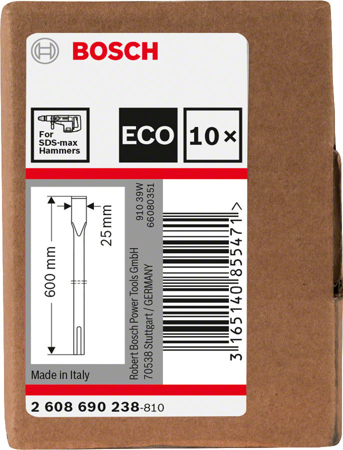 Bosch - SDS-Max Şaftlı Yassı Keski 600*25 mm 10'lu EKO - Resim 2