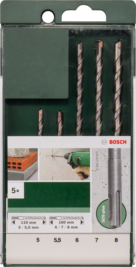 Bosch - SDS Plus Kırıcı Delici Matkap Ucu Seti 5 Parça (5,5,5 x 110, 6,7,8 x 160 mm) - Resim 2