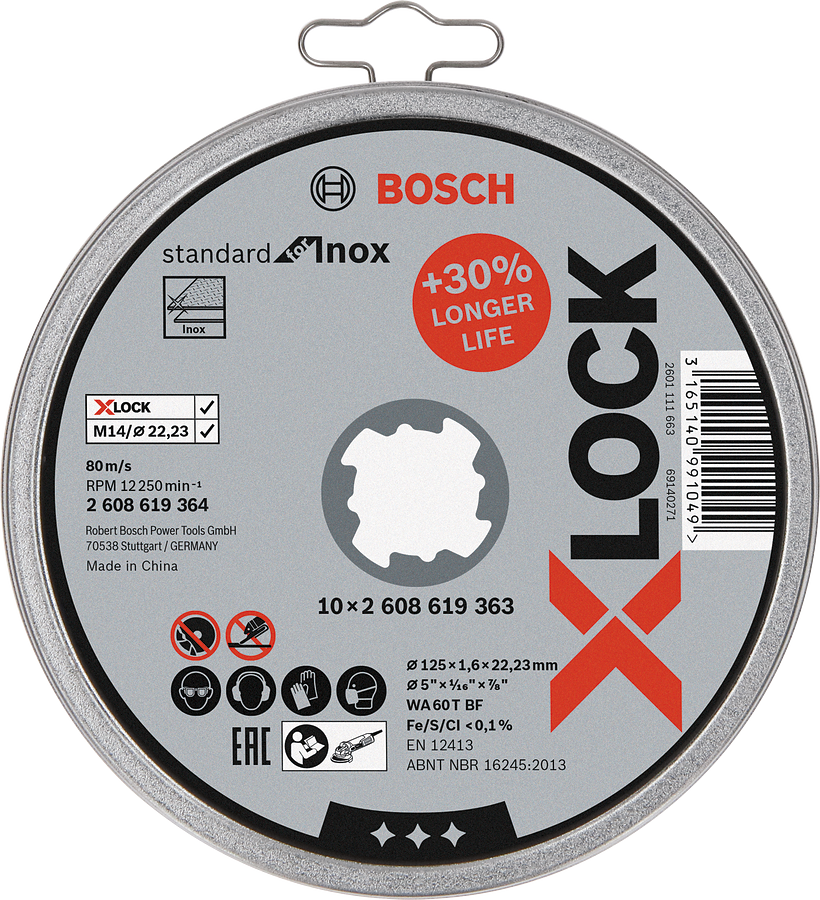 Bosch - X-LOCK - 125*1,6 mm Standard Seri Düz Inox (Paslanmaz Çelik) Kesme Diski (Taş) 10'lu - Resim 2