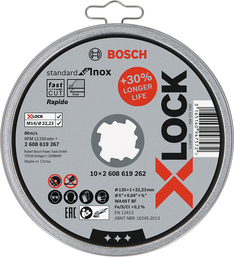 Bosch - X-LOCK - 125*1,0mm Standard Seri Düz Inox (Paslanmaz Çelik) Kesme Diski (Taş) - Rapido 10'lu - Resim 2
