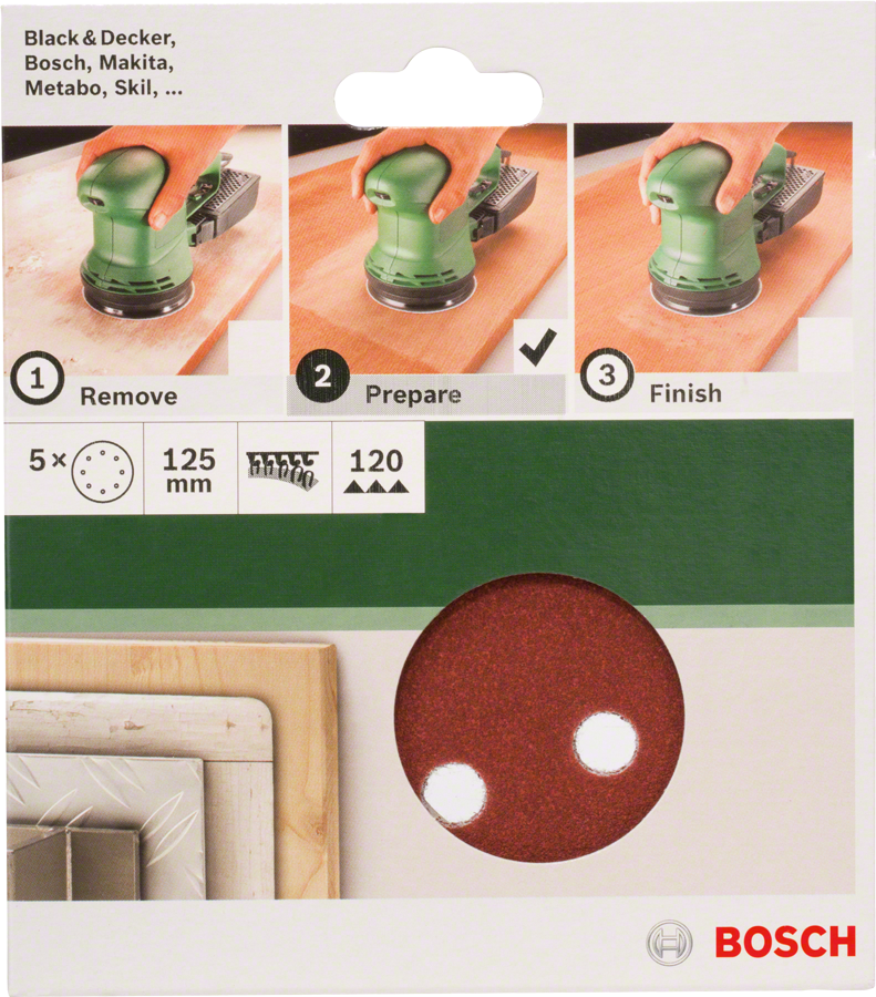 Bosch - Eksantirik Zımpara Kağıdı 5'li, 125 mm 120 Kum 8 Delik - Resim 2