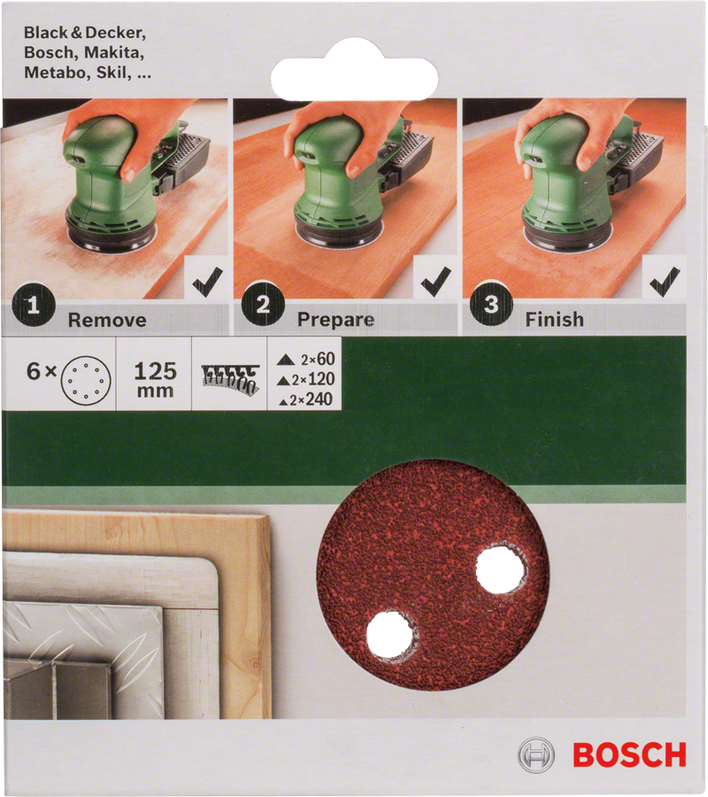 Bosch - Eksantirik Zımpara Kağıdı 6'lı Set, 125 mm 60/120/240 Kum 8 Delik - Resim 2