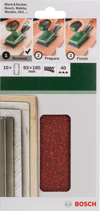 Bosch - Titreşimli Zımpara Kağıdı 10'lu, 93 x 185 mm 40 Kum 8 Delik - Resim 2