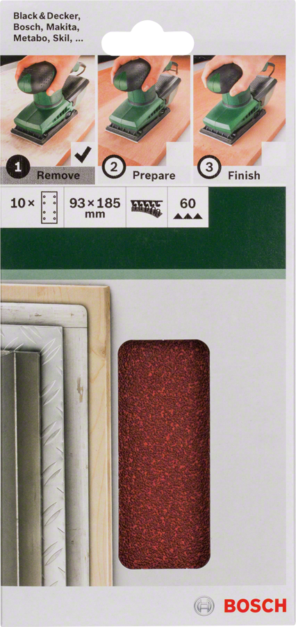 Bosch - Titreşimli Zımpara Kağıdı 10'lu, 93 x 185 mm 60 Kum 8 Delik - Resim 2