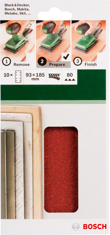Bosch - Titreşimli Zımpara Kağıdı 10'lu, 93 x 185 mm 80 Kum 8 Delik - Resim 2