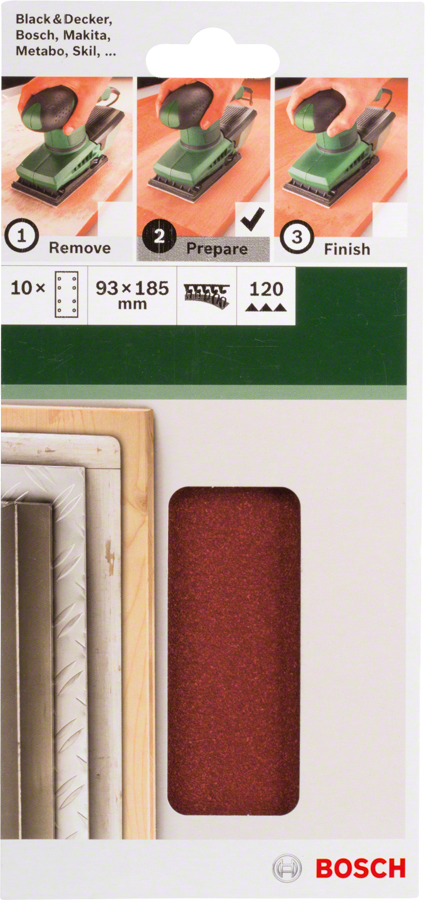 Bosch - Titreşimli Zımpara Kağıdı 10'lu, 93 x 185 mm 120 Kum 8 Delik - Resim 2