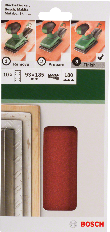 Bosch - Titreşimli Zımpara Kağıdı 10'lu, 93 x 185 mm 180 Kum 8 Delik - Resim 2