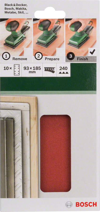 Bosch - Titreşimli Zımpara Kağıdı 10'lu, 93 x 185 mm 240 Kum 8 Delik - Resim 2