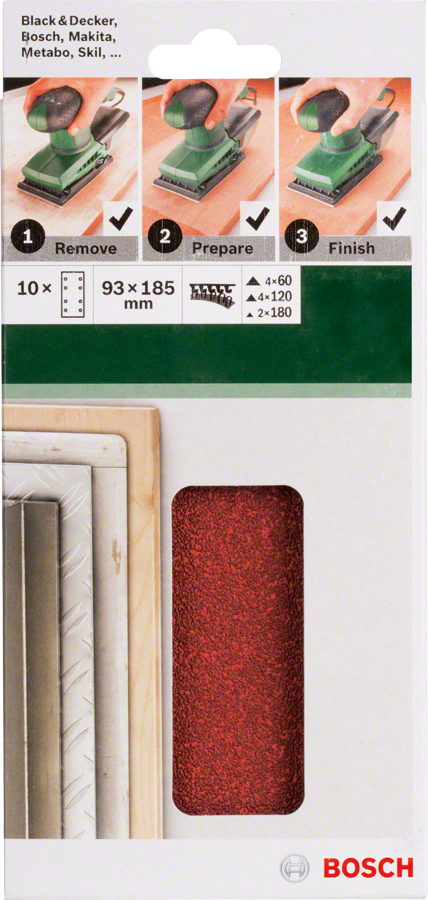 Bosch - Titreşimli Zımpara Kağıdı 10'lu Set, 93 x 185 mm 60/120/180 Kum 8 Delik - Resim 2