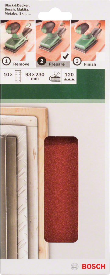 treşimli Zımpara Kağıdı 10'lu, 93 x 230 mm 120 Kum 8 Delik - Resim 2